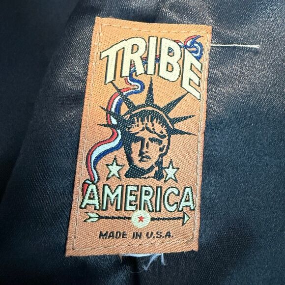 Tribe America Black Leather Fringe Suede Jacket Coat Small Concho Beaded - Picture 4 of 6